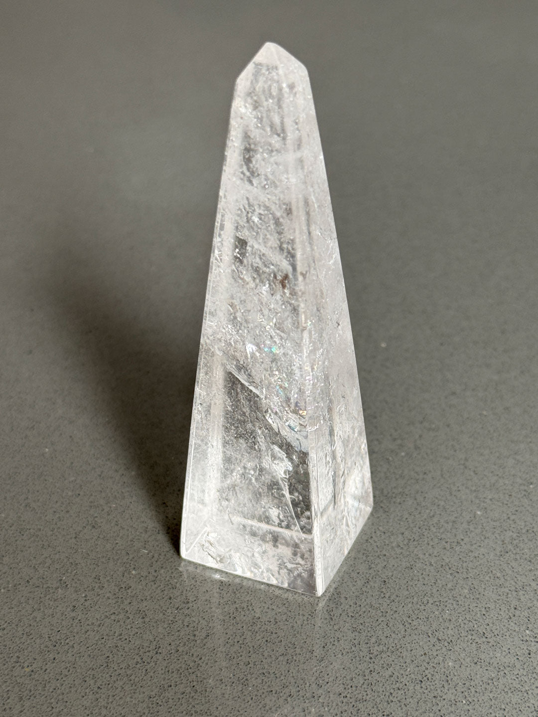 Clear Quartz Obelisk with Rainbow Inclusions