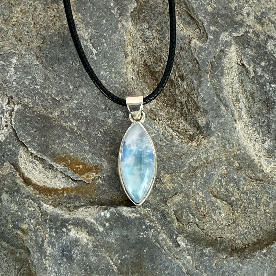 Handcrafted Blue Moonstone and Silver Necklace Pendant