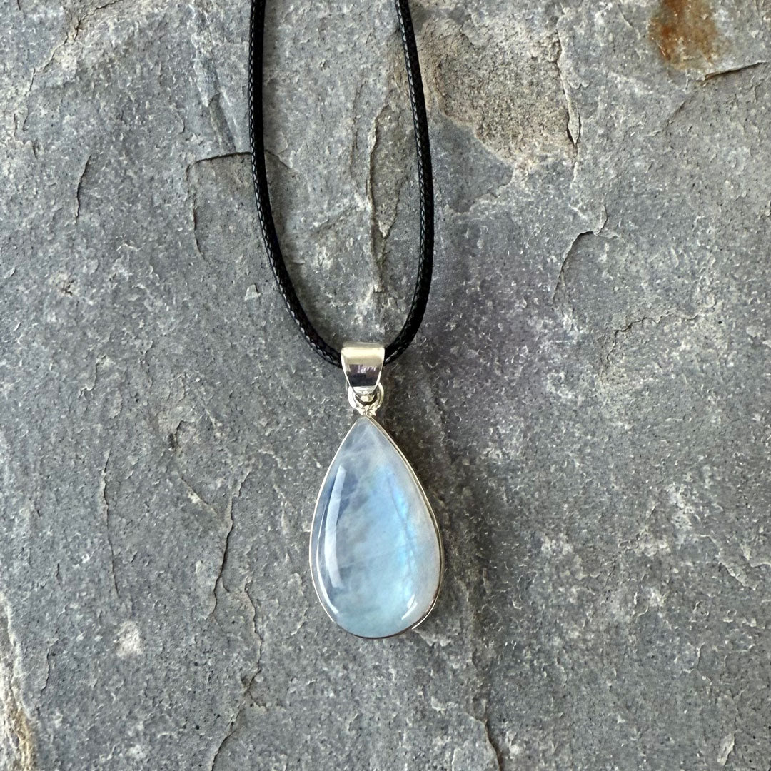 Handcrafted Blue Moonstone and Silver Necklace Pendant