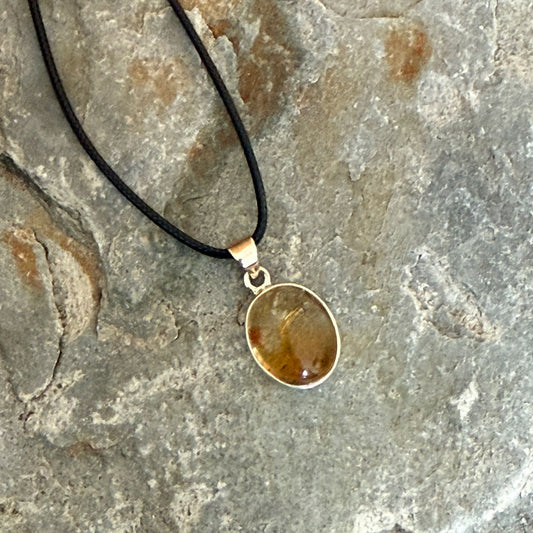 Citrine and Sterling Silver Pendant on a Black Cord