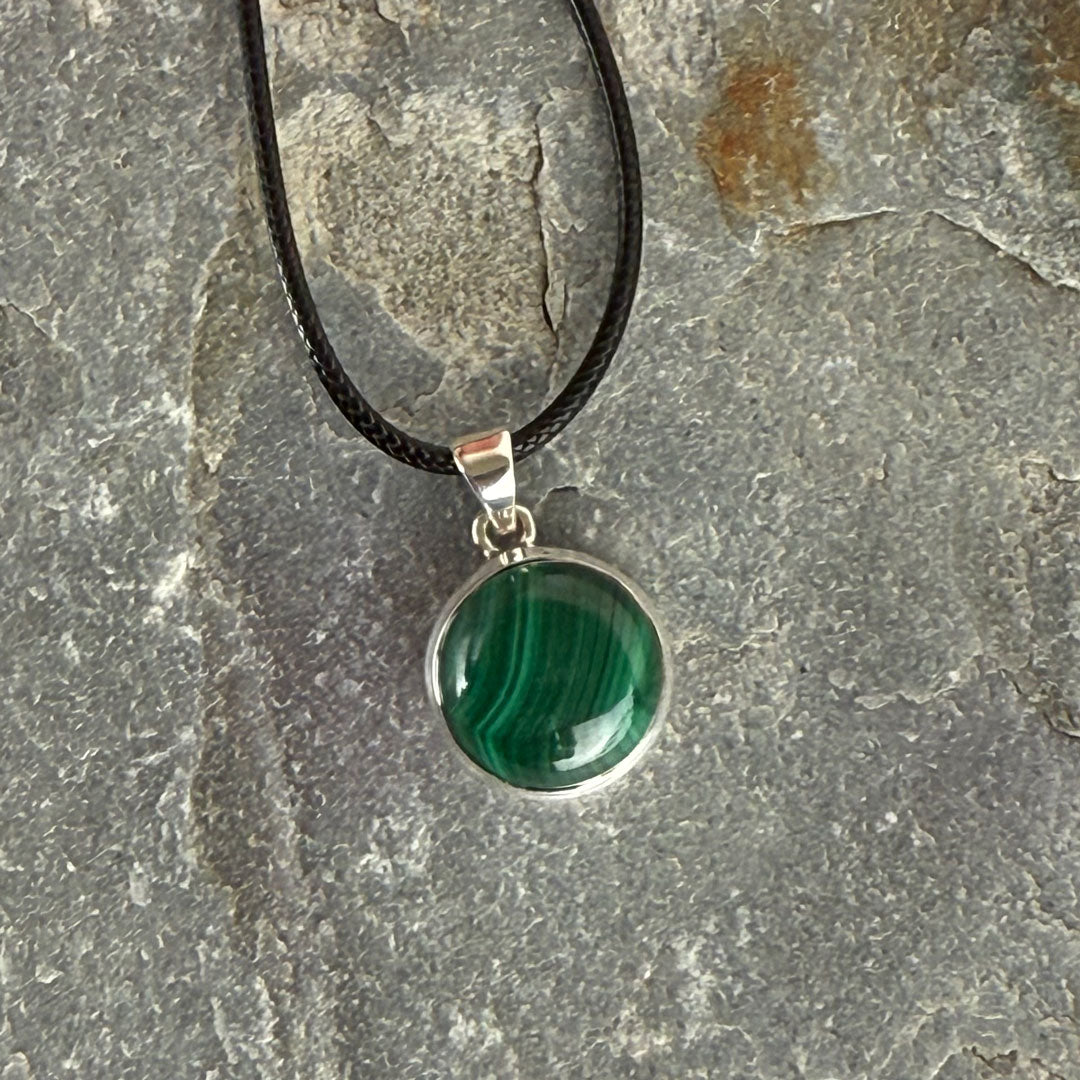 Handcrafted Malachite Pendants in Sterling Silver