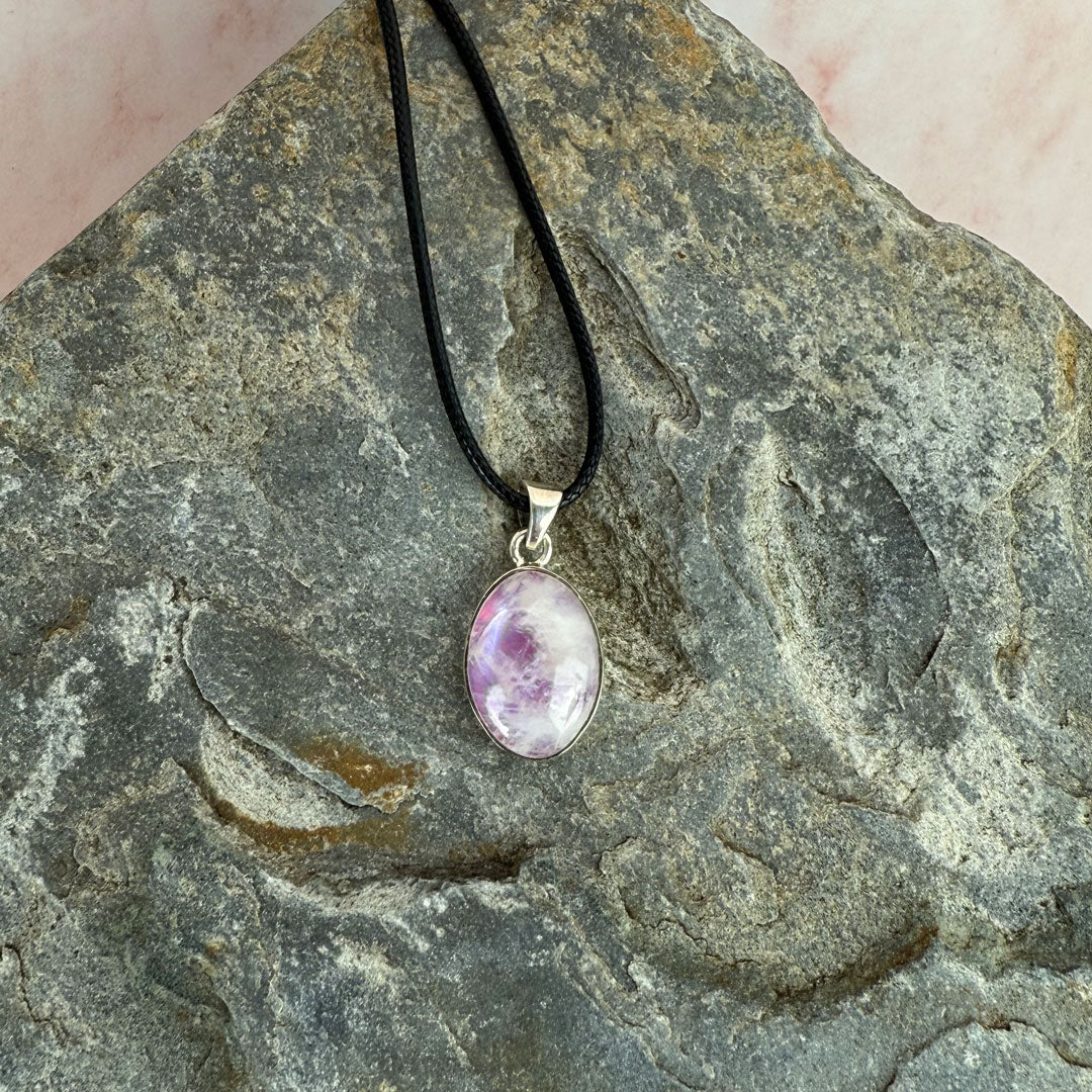 Handcrafted PInk Moonstone and Silver Necklace Pendant