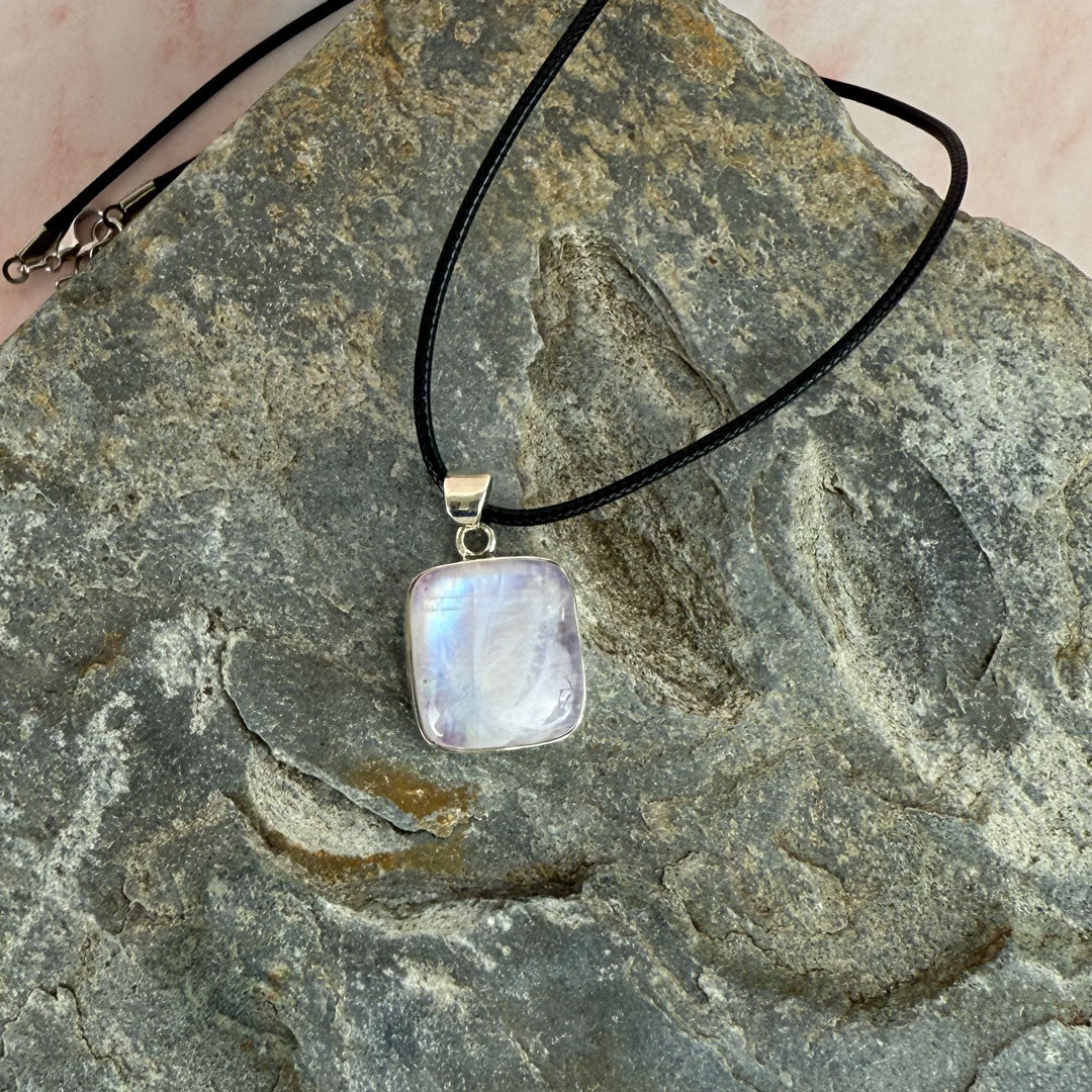 Handcrafted PInk Moonstone and Silver Necklace Pendant