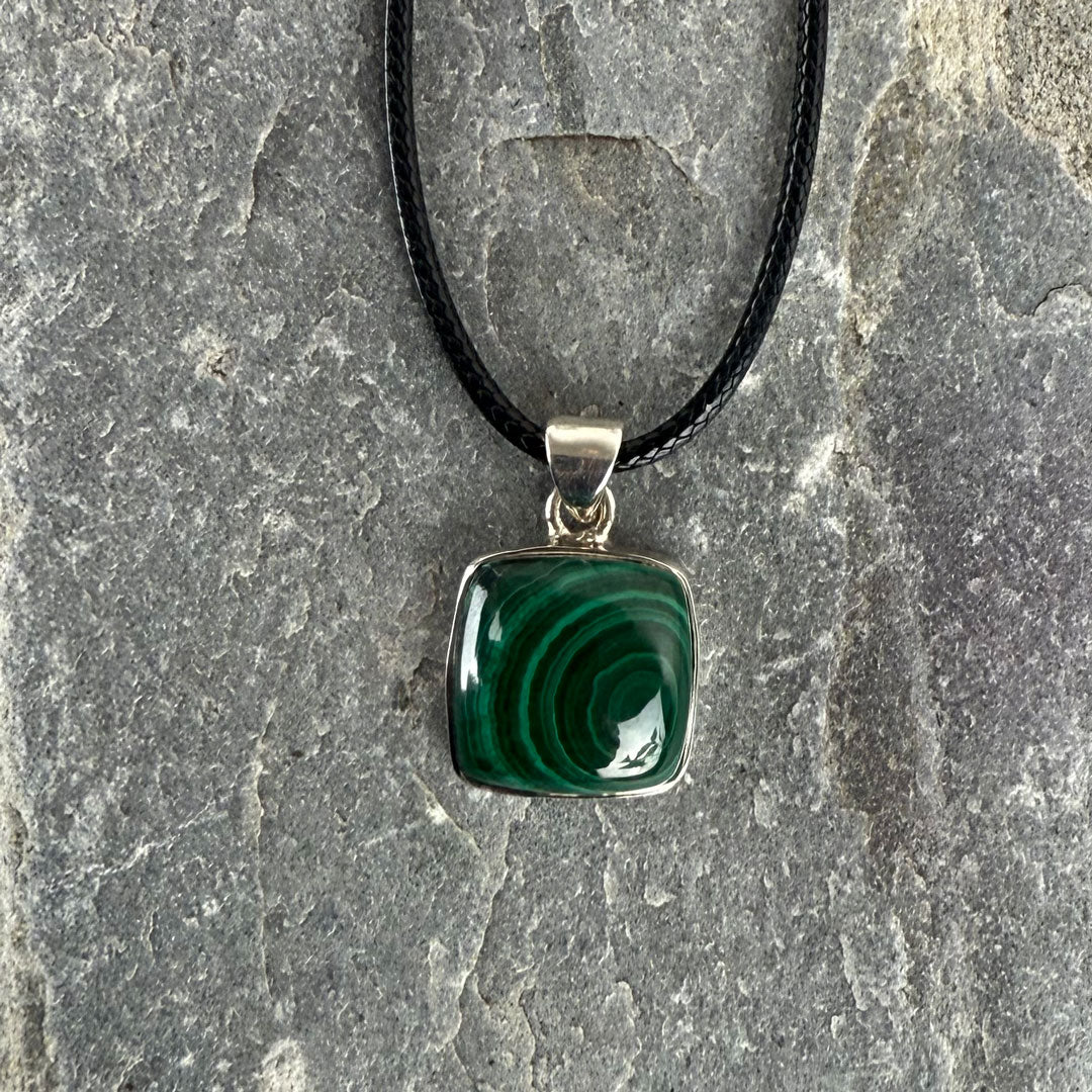 Handcrafted Malachite Pendants in Sterling Silver