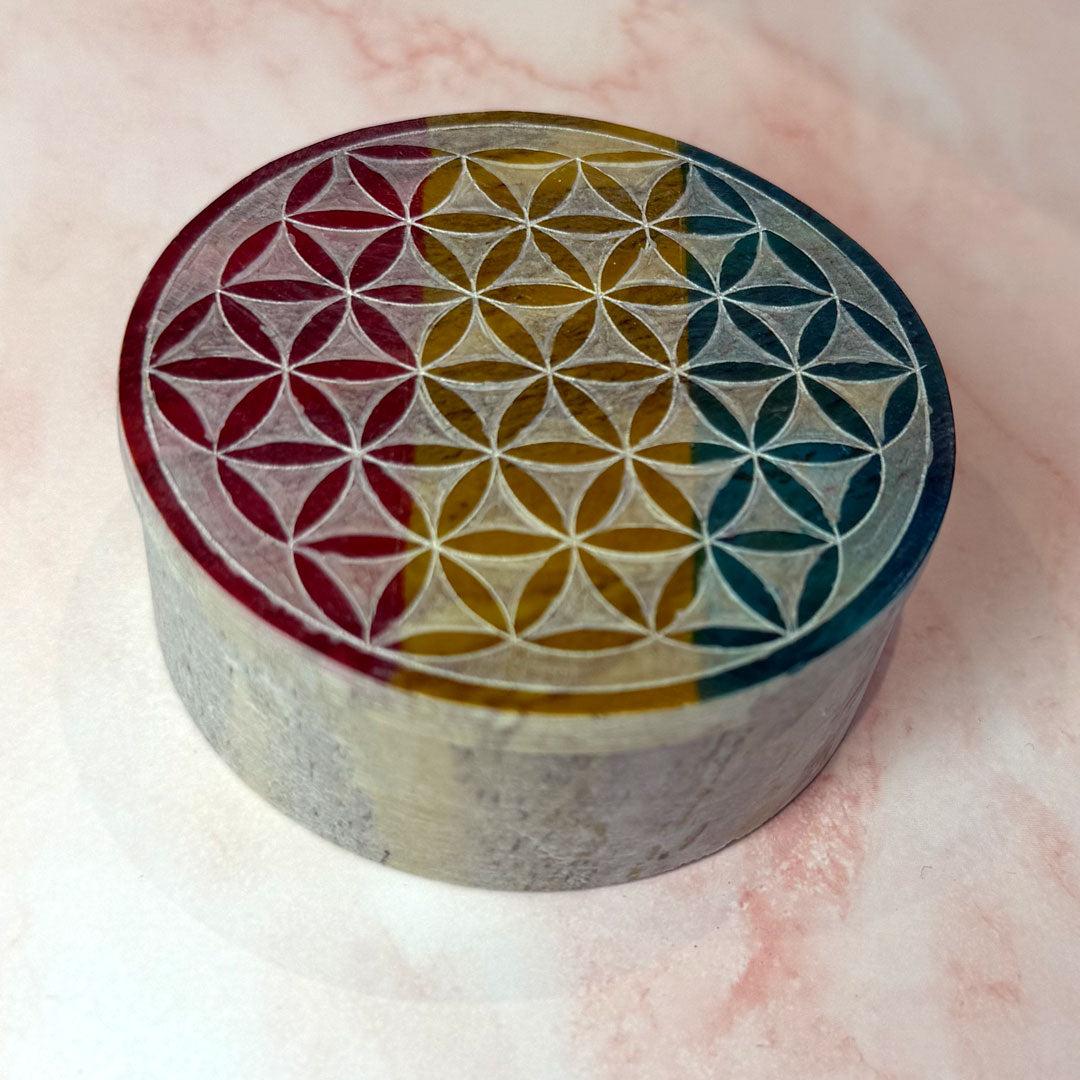 Flower of Life Soapstone Round Box
