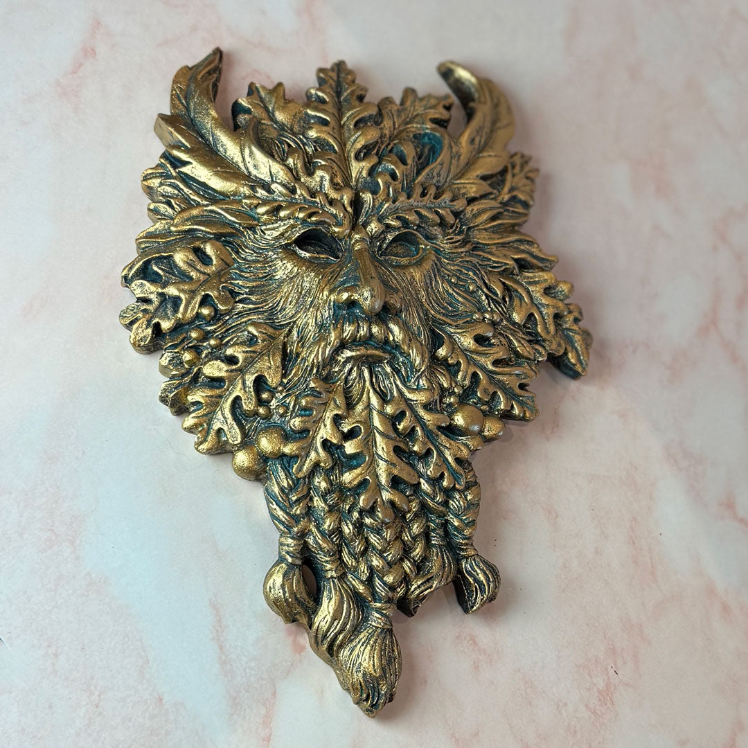 Hanging Green Man Plaque - Traditional Green or Gold
