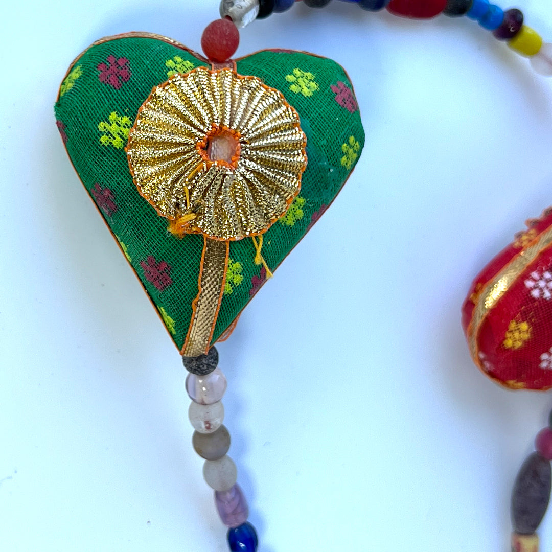 String of Colourful Fabric Hearts