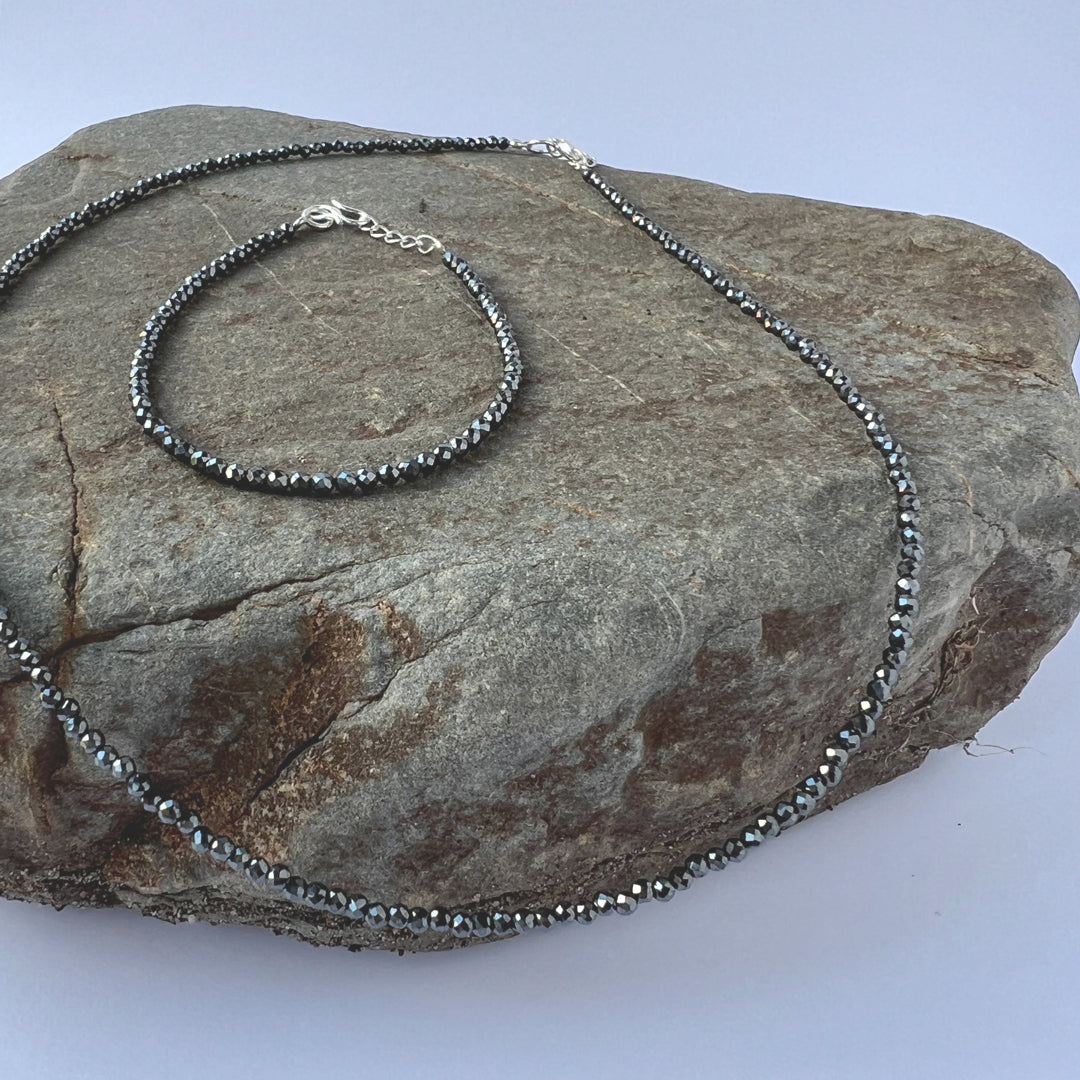 2mm Faceted Hematite Crystal Bracelet