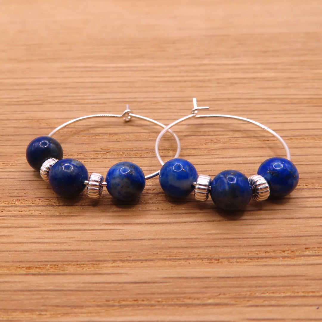 Lapis Lazuli and Sterling Silver Hoop Earrings