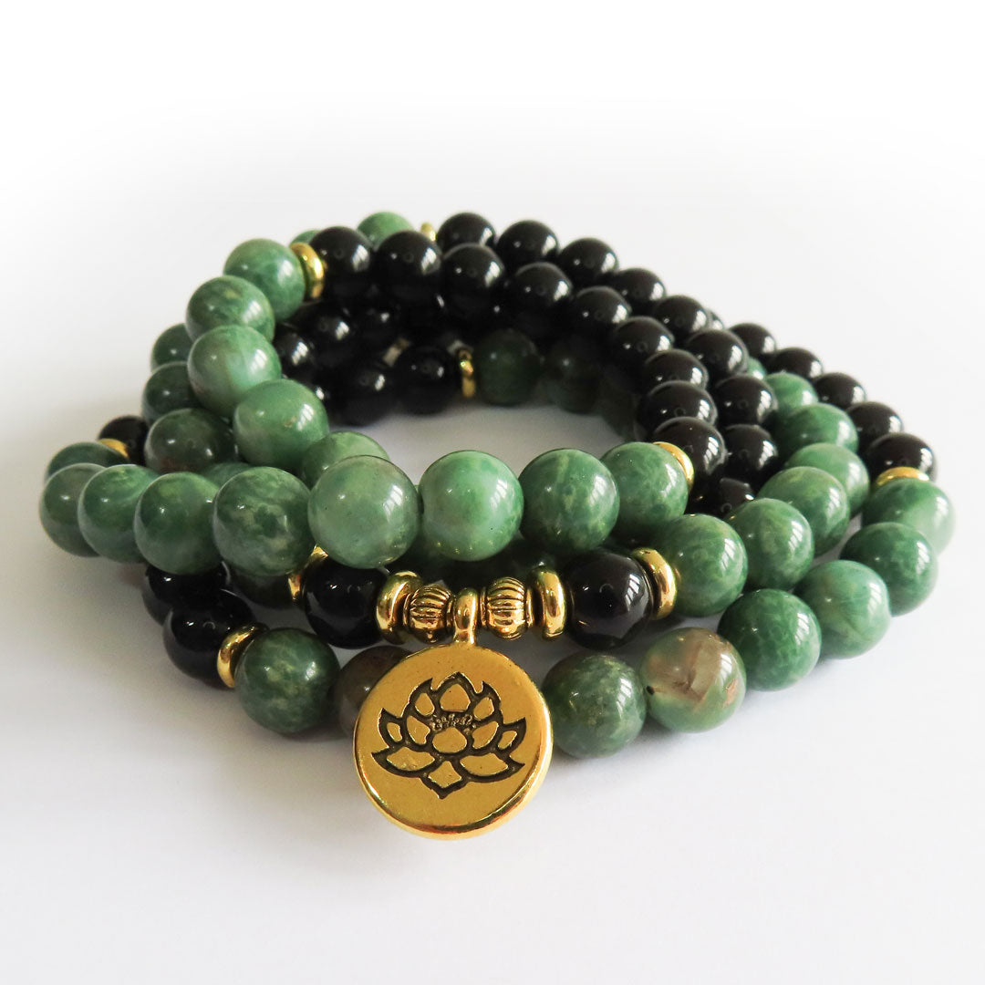 African Jade and Onyx Mala Beads