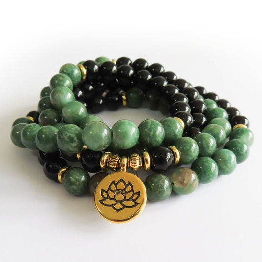 African Jade and Onyx Mala Beads