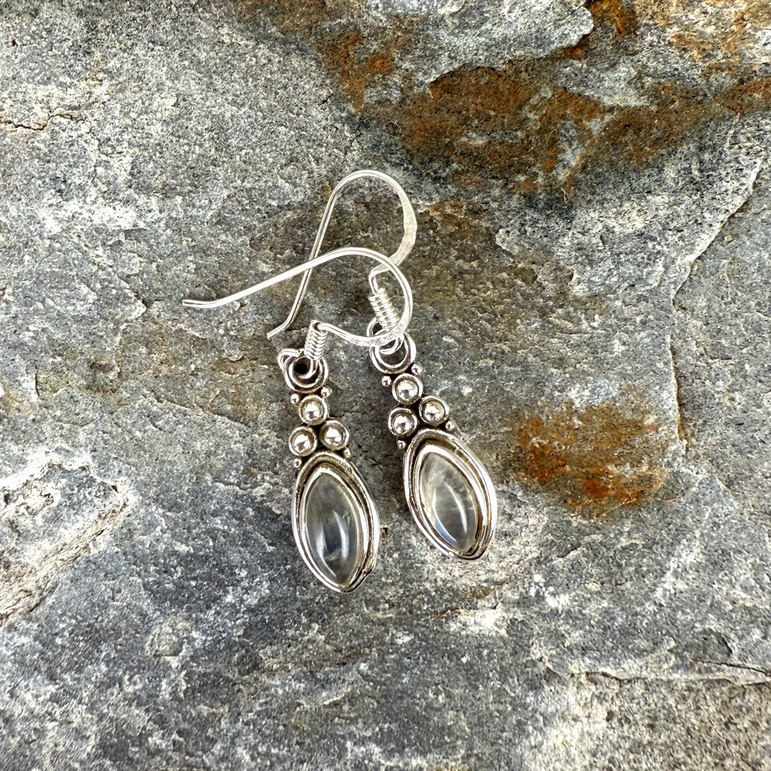 Sterling Silver Marquis Moonstone Earrings