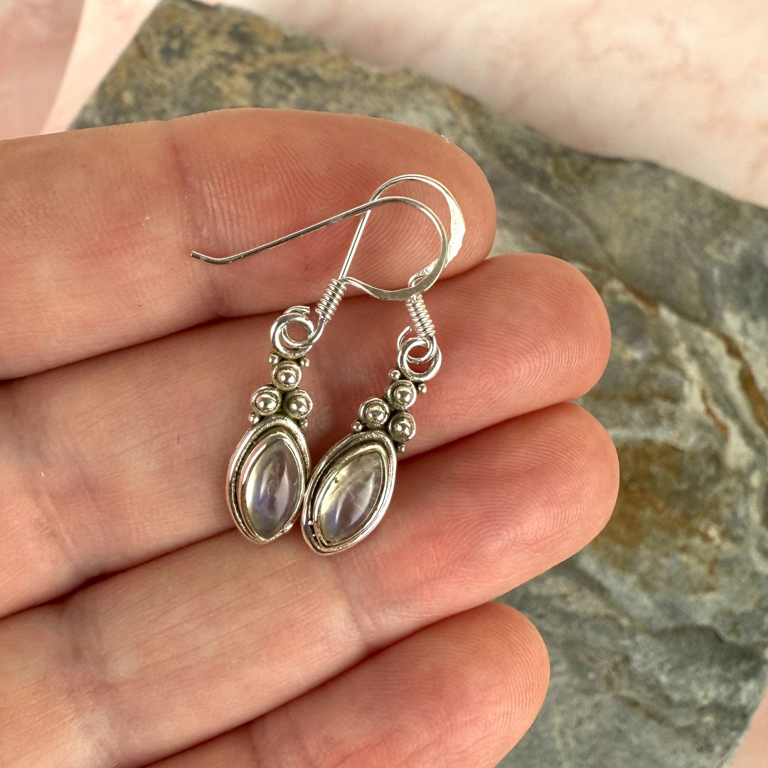 Sterling Silver Marquis Moonstone Earrings