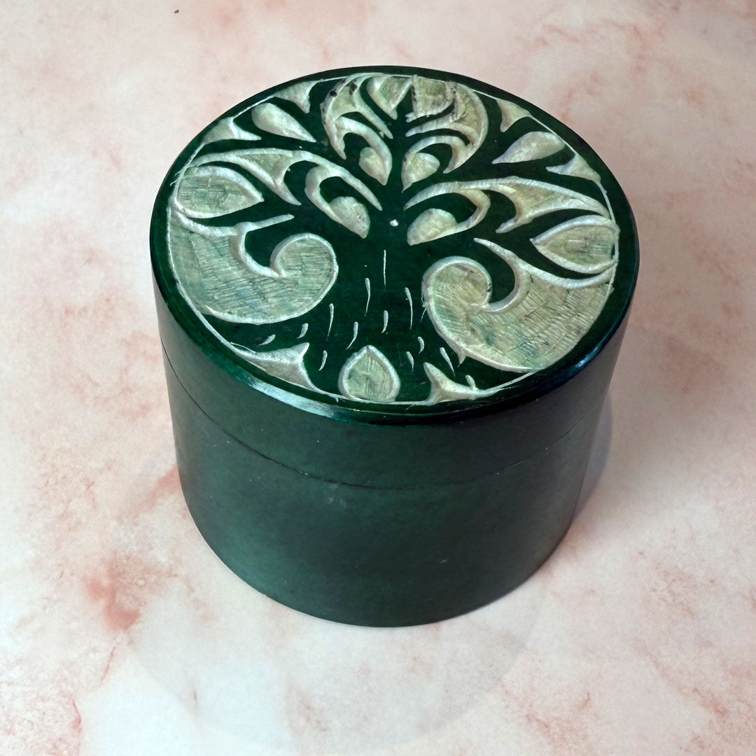 Tree of Life Soapstone Mini Round Box