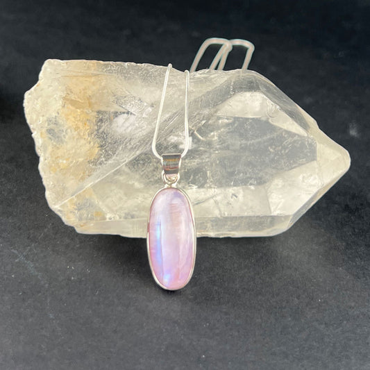Handcrafted PInk Moonstone and Silver Necklace Pendant