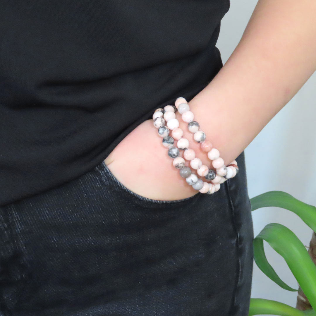 Pink Zebra Jasper Bracelet 8mm Beads