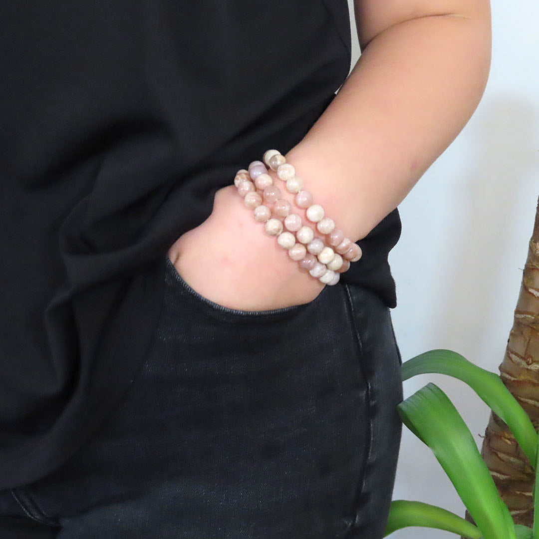 Peach Moonstone Bracelet 8mm Beads