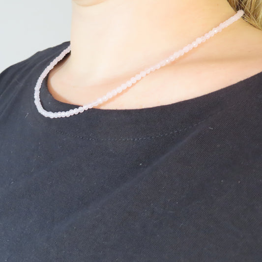 3mm Faceted Rose Quartz Crystal Necklace