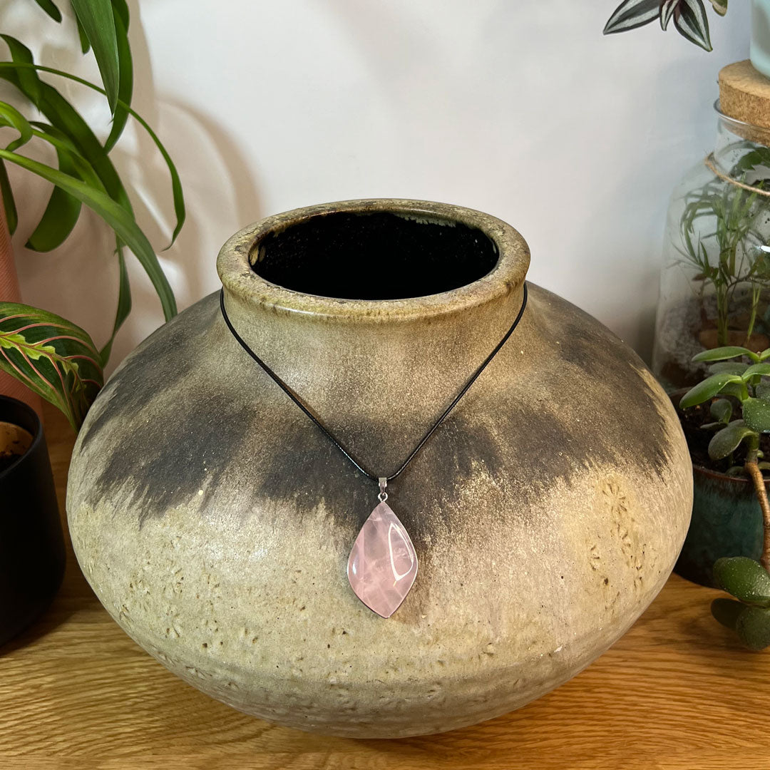 Rose Quartz Free Form Drop Corded Necklace