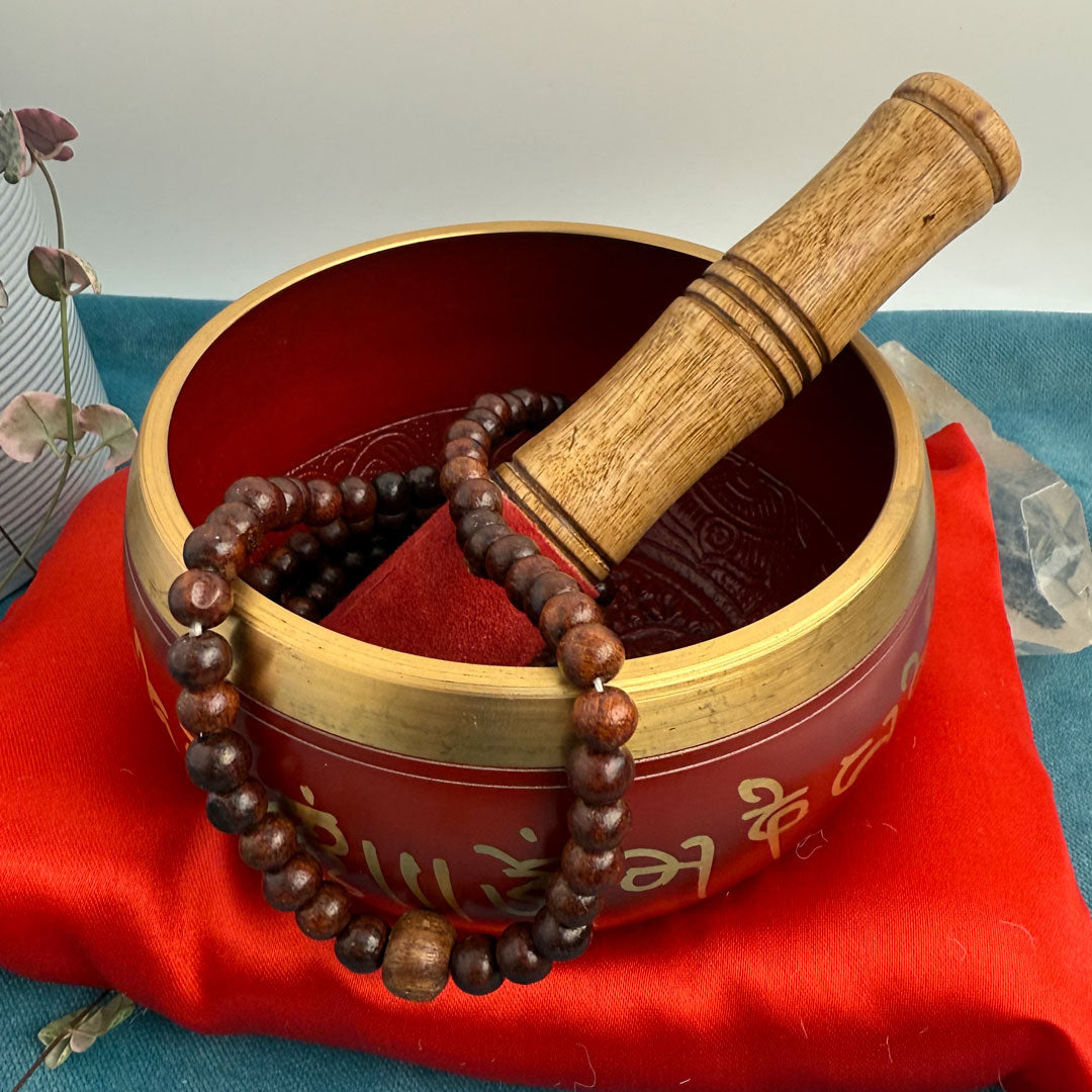 Tibetan Red Five Buddha Singing Bowl Gift Set