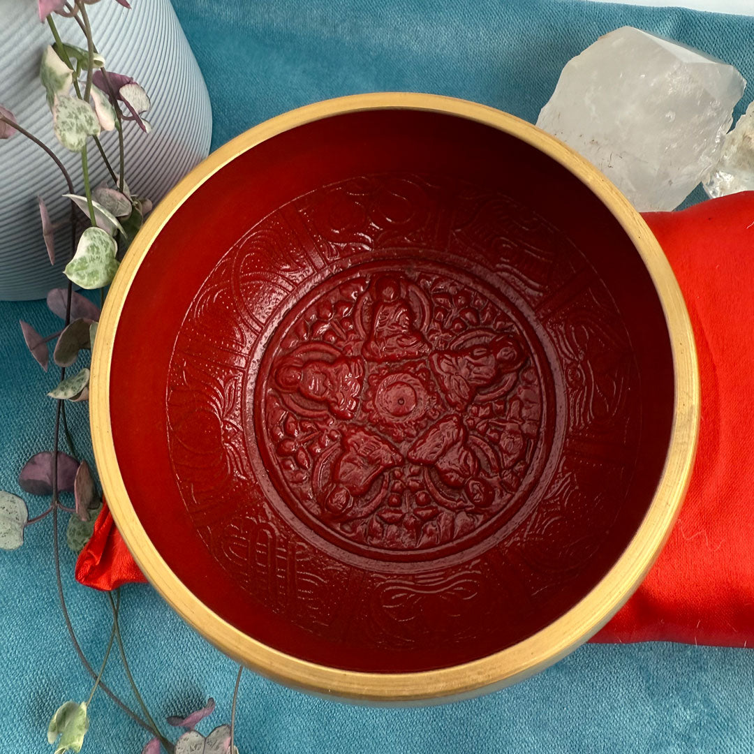 Tibetan Red Five Buddha Singing Bowl Gift Set