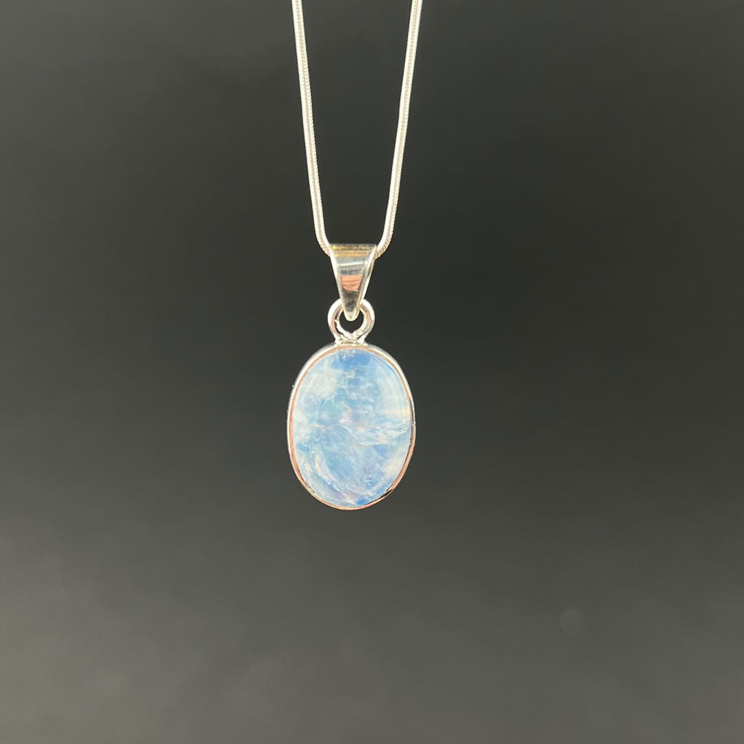 Handcrafted Blue Moonstone and Silver Necklace Pendant