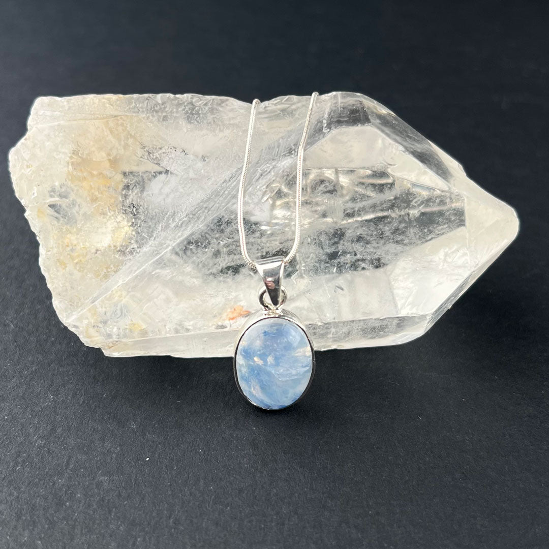 Handcrafted Blue Moonstone and Silver Necklace Pendant