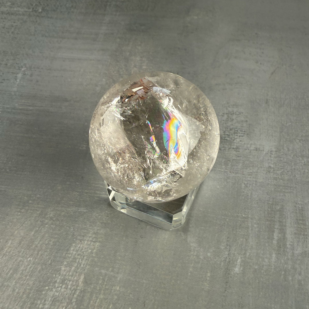 Small Clear Quartz Sphere with Rainbow Inclusions