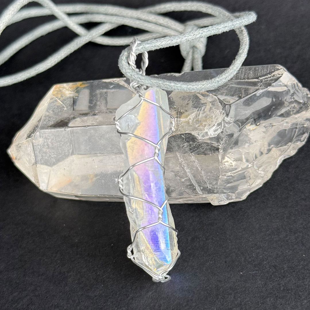 Wrapped Angel Aura Quartz Necklace