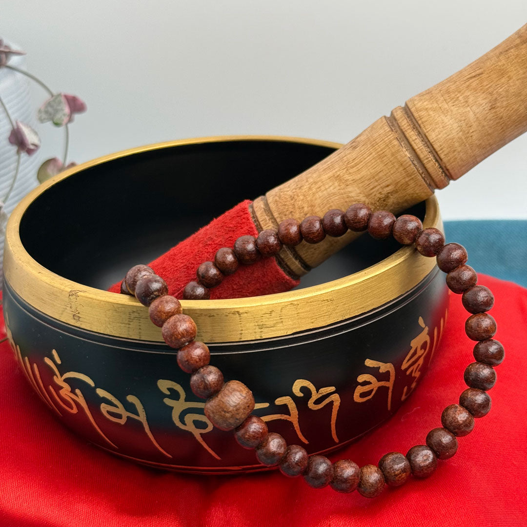 9cm Singing Bowl Gift Set - With Wooden Meditation Beads and Cushion