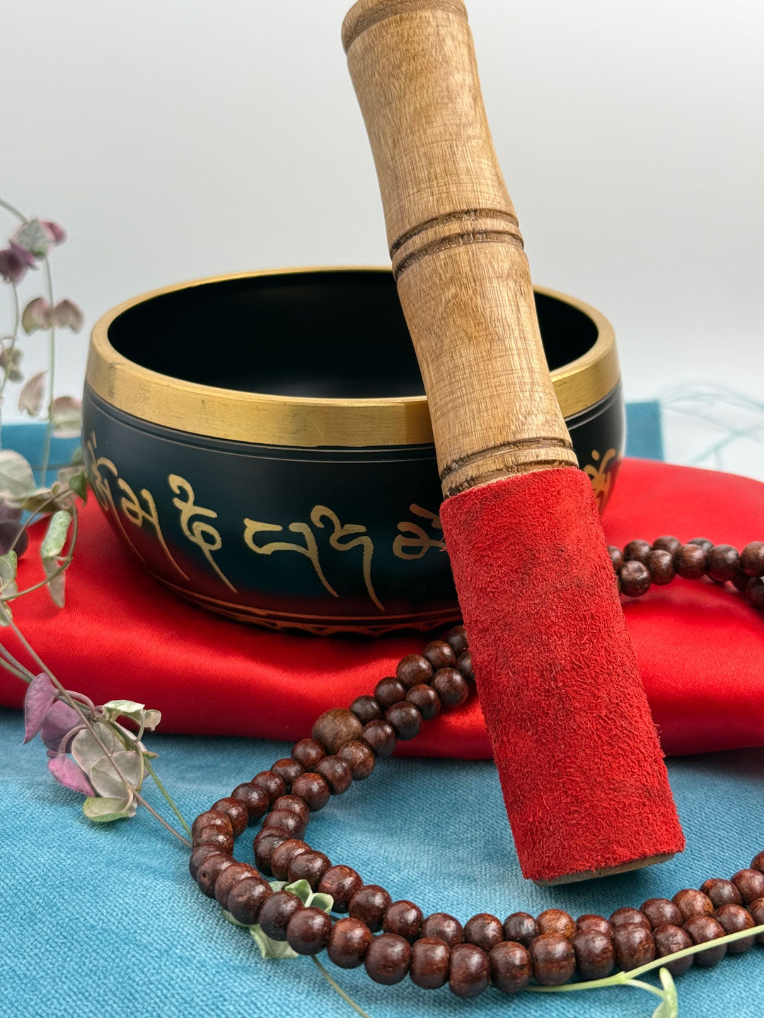 9cm Singing Bowl Gift Set - With Wooden Meditation Beads and Cushion