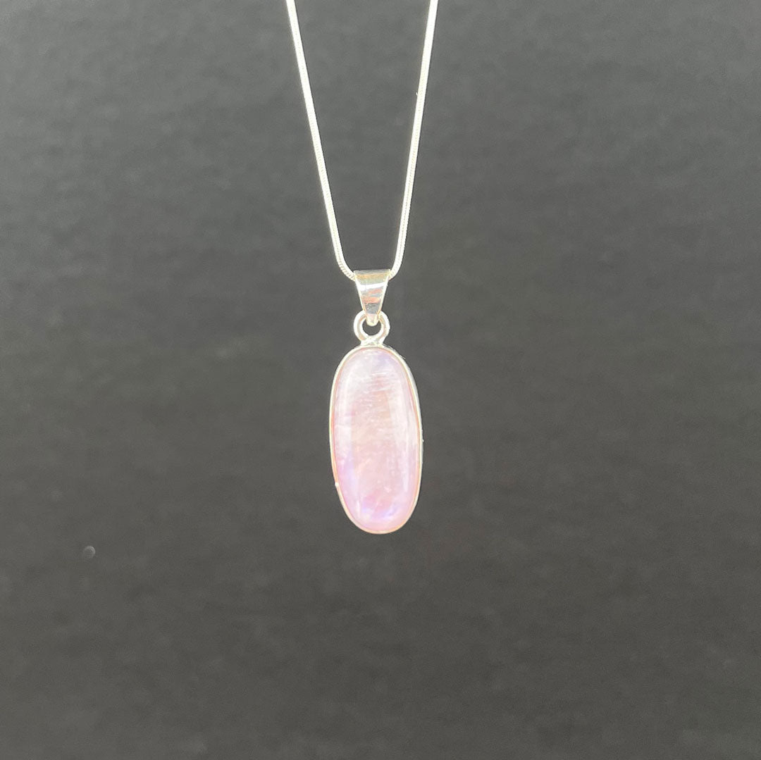 Handcrafted PInk Moonstone and Silver Necklace Pendant