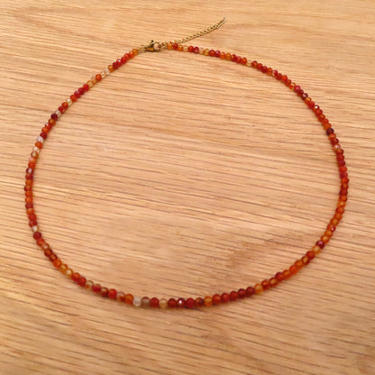 3mm Faceted Carnelian Crystal Necklace