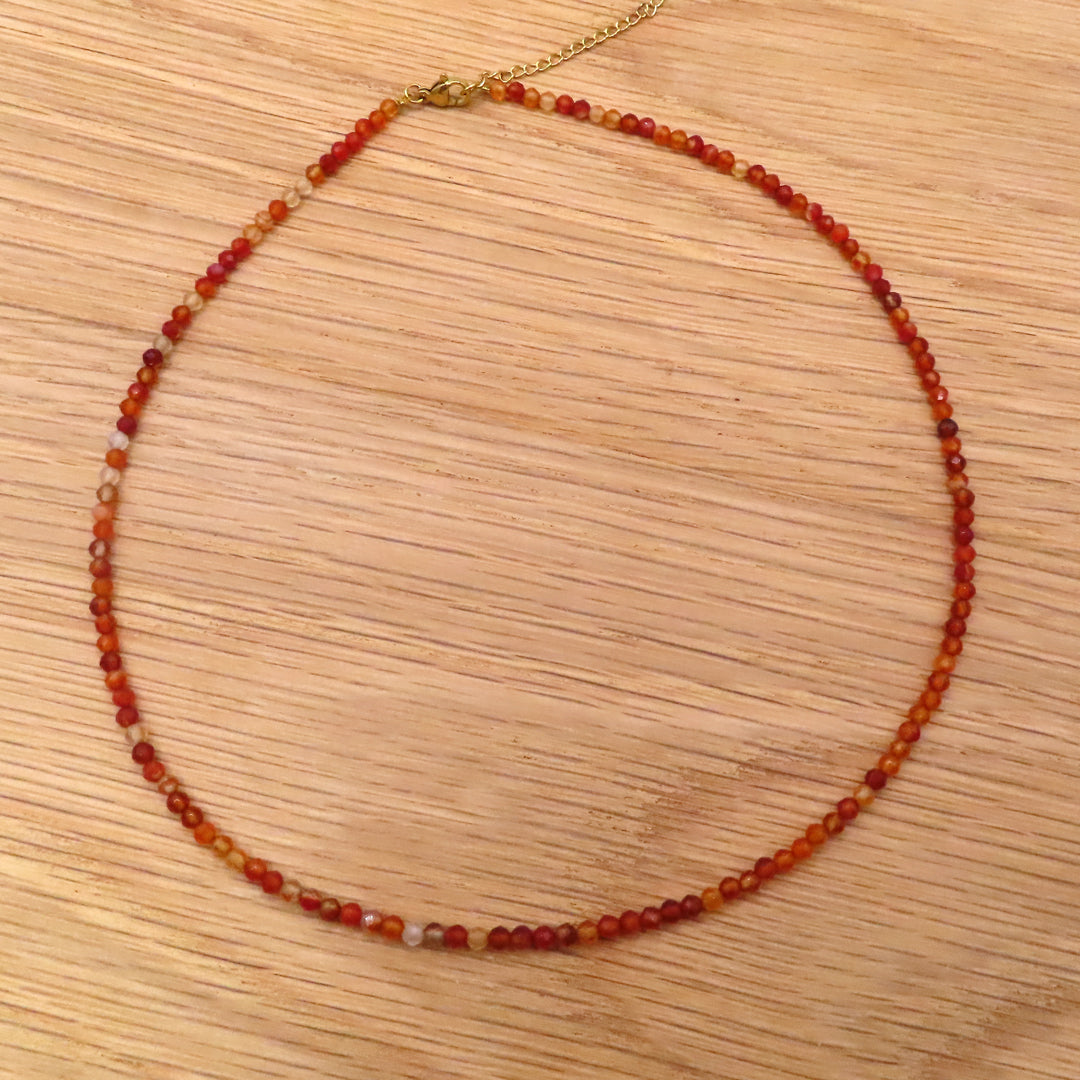 3mm Faceted Carnelian Crystal Necklace