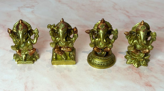 Set of 4 Mini Lord Ganesh Statues - Ideal for Your Altar
