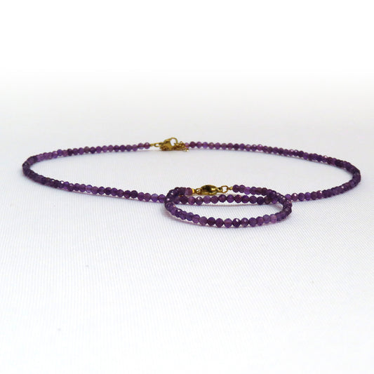 Amethyst 3mm Necklace and Bracelet Set