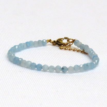 3mm Faceted Aquamarine Crystal Bracelet