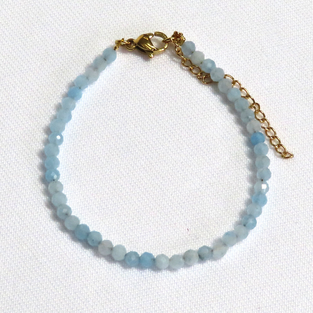 3mm Faceted Aquamarine Crystal Bracelet