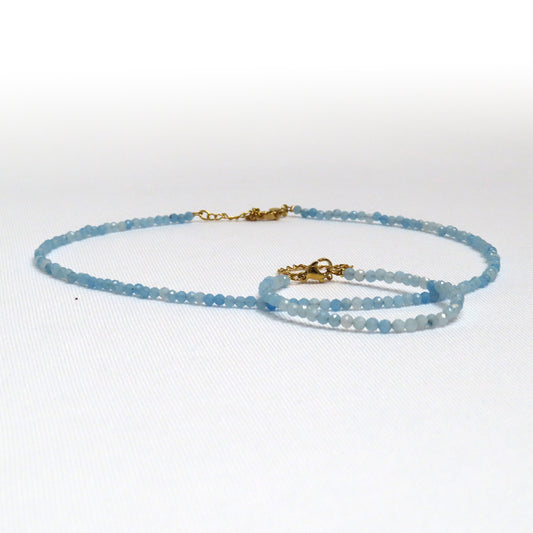 Aquamarine 3mm Necklace & Bracelet Set