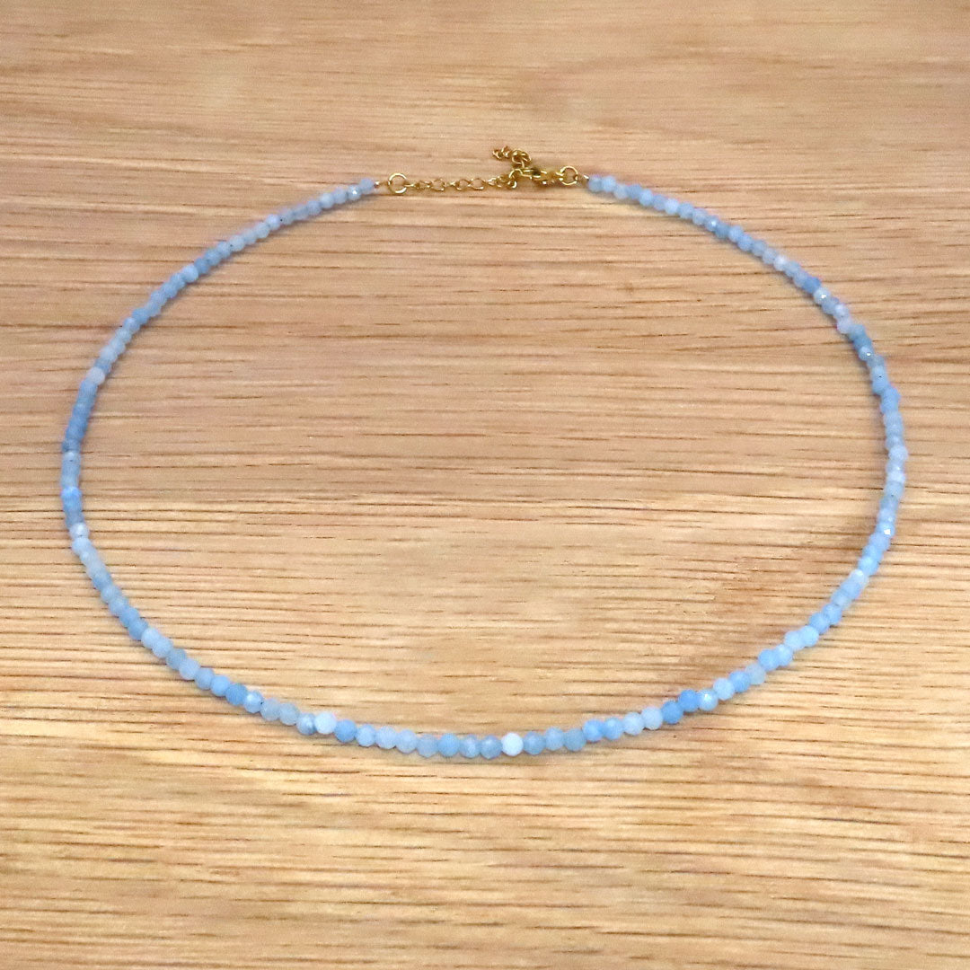 3mm Faceted Aquamarine Crystal Necklace