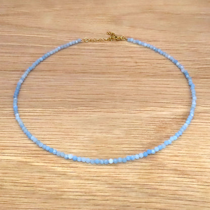 3mm Faceted Aquamarine Crystal Necklace