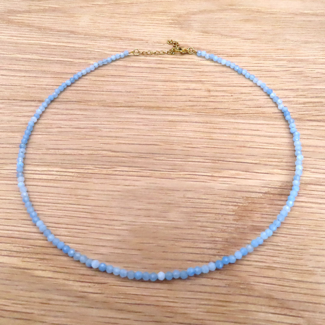 3mm Faceted Aquamarine Crystal Necklace