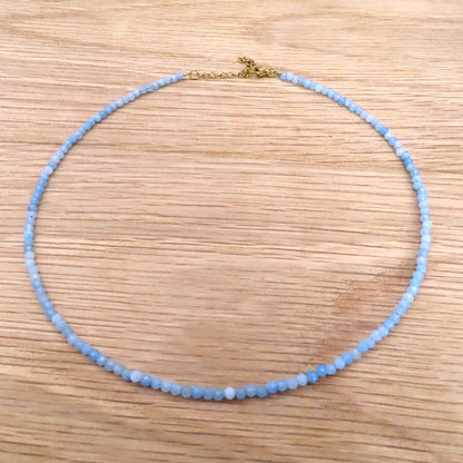 3mm Faceted Aquamarine Crystal Necklace