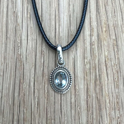 Sterling Silver & Aquamarine Mini Oval Pendant