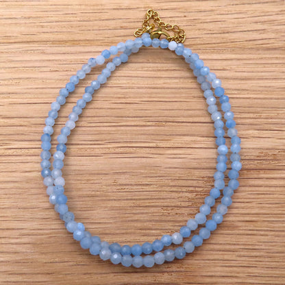 3mm Faceted Aquamarine Crystal Necklace