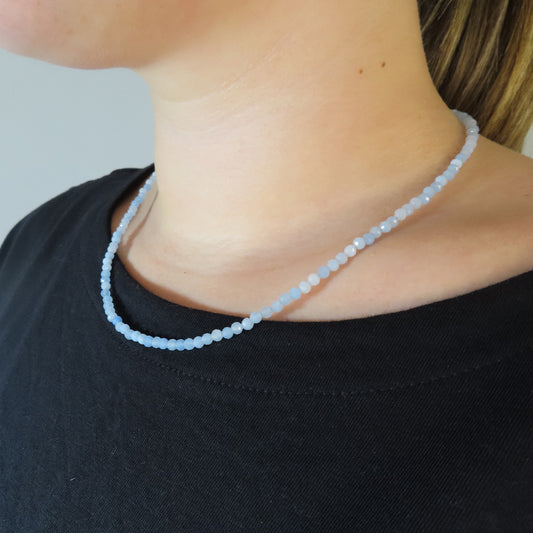 3mm Faceted Aquamarine Crystal Necklace