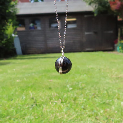 Black Obsidian Wire Wrapped Crystal Ball Pendants