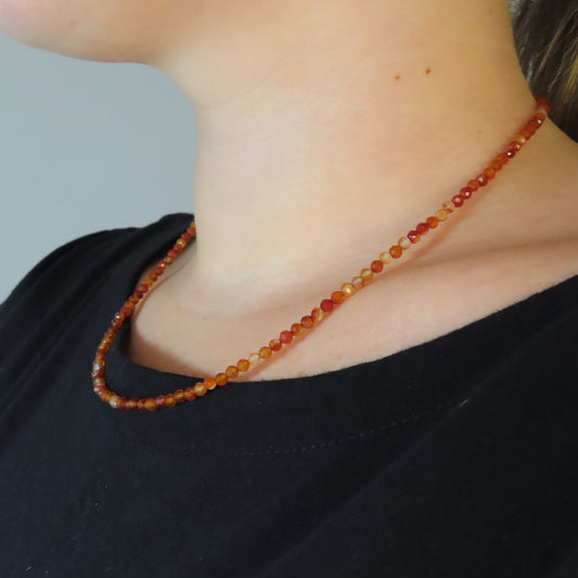 3mm Faceted Carnelian Crystal Necklace