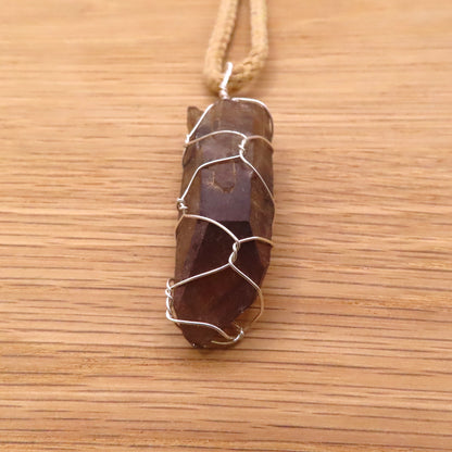 Silver Wrapped Raw Citrine Pendant Necklace