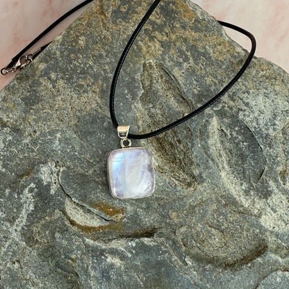 Handcrafted PInk Moonstone and Silver Necklace Pendant
